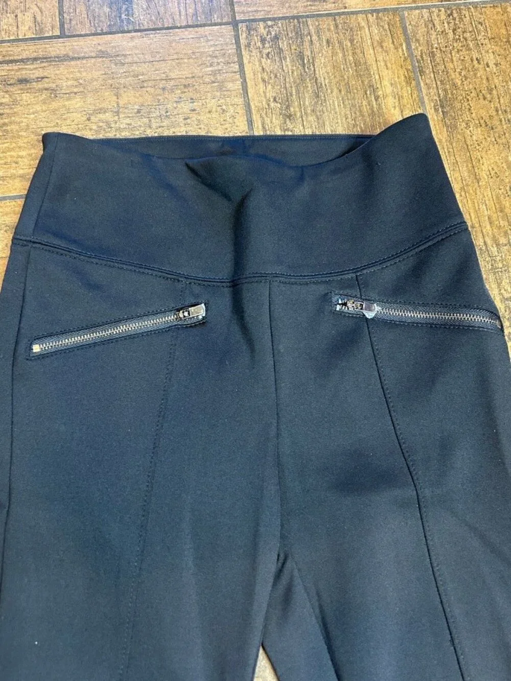 White House Black Market Runway Slim Boot Leggings Black Zippers Size 6